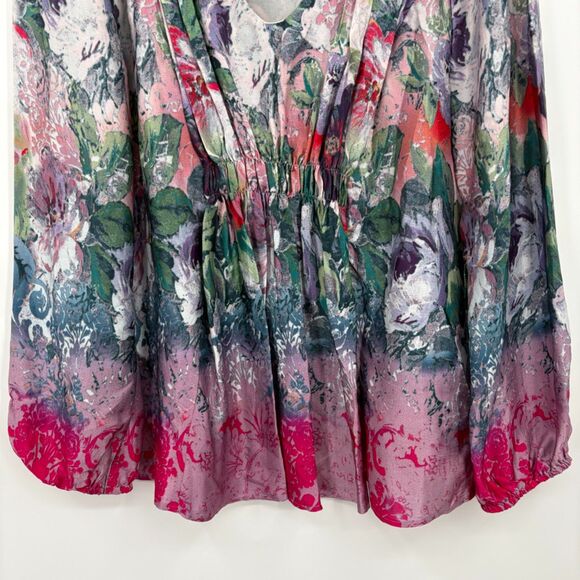 SUNDANCE Samantha Watercolor Floral Silk Pleated Blouse Sz Med, Floral Spring - Picture 4 of 8